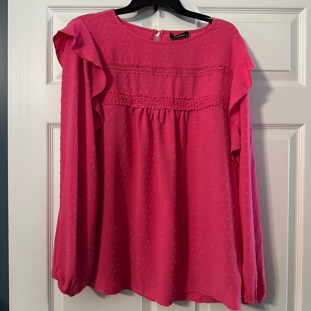 NWT! Women's Pink Ruffle Sleeve Top size XL